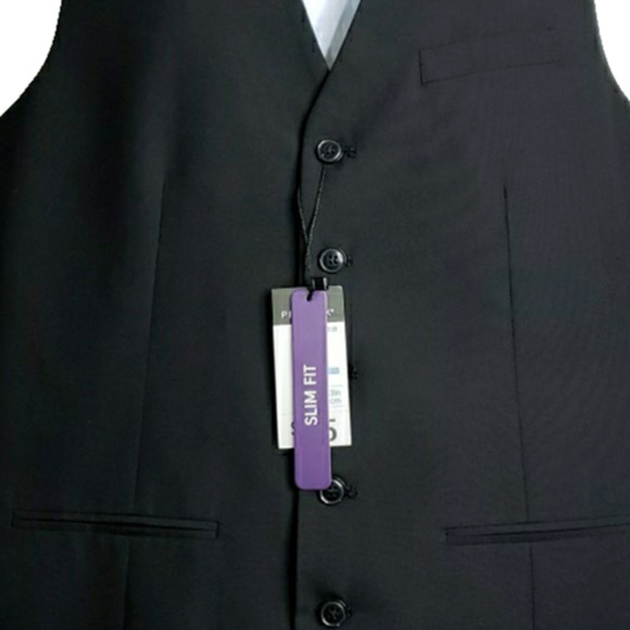 Men's Black Primark 3pc Suit Jacket Size 40 40L Pants 34 X 30 Vest White Shirt - Picture 3 of 16